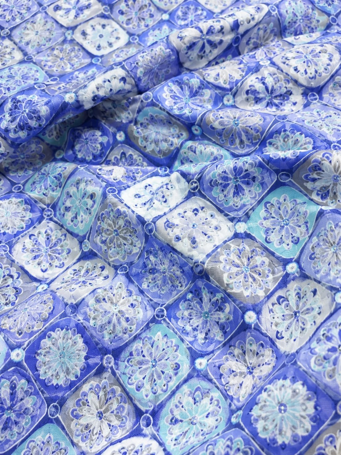 Blue Printed A-Line Kurti with White Straight Pants - Image 3