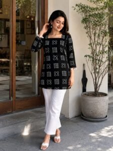 Noir Bloom Printed Short Kurti