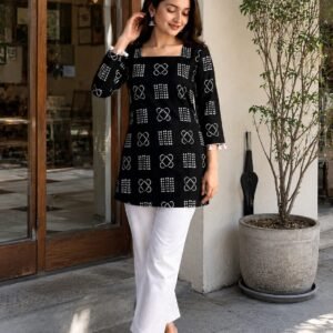 Noir Bloom Printed Short Kurti