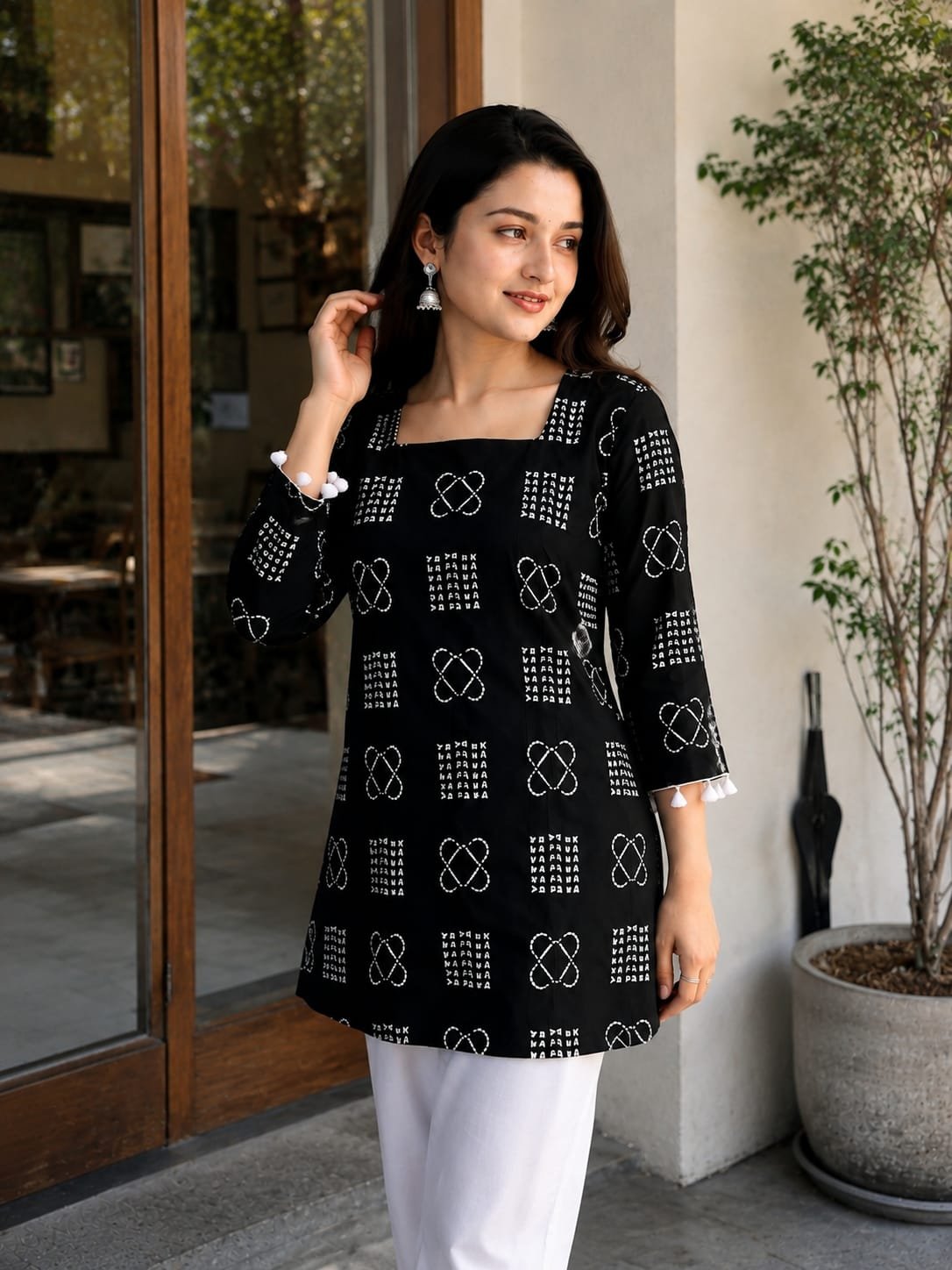 Noir Bloom Printed Short Kurti - Image 2