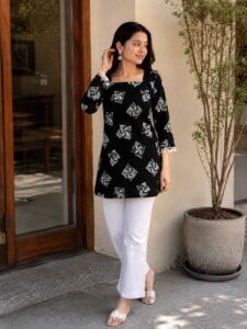 Noir Bloom Printed Short Kurti