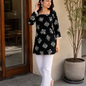Noir Bloom Printed Short Kurti